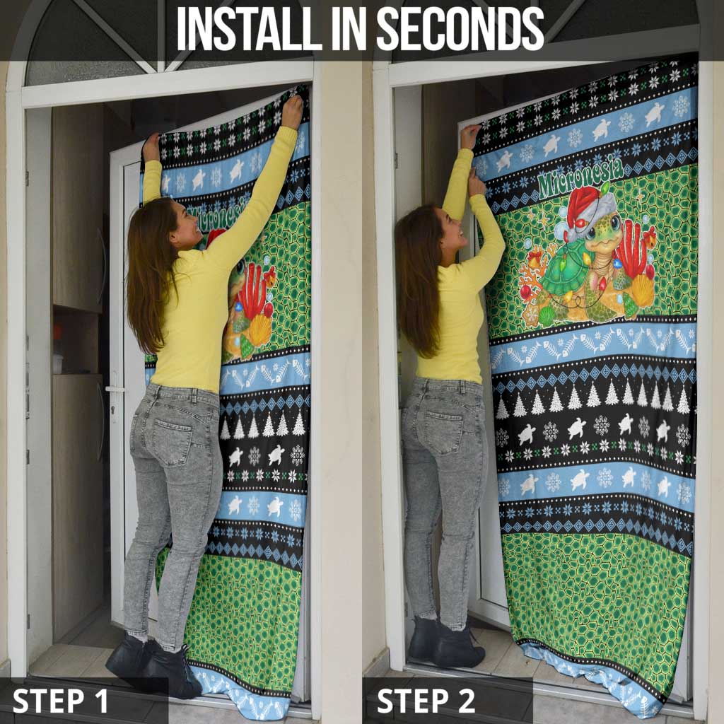 Micronesia Christmas Door Cover with Santa Turtle Coral Reef and Holiday Ocean Pattern - Polynesian Pride
