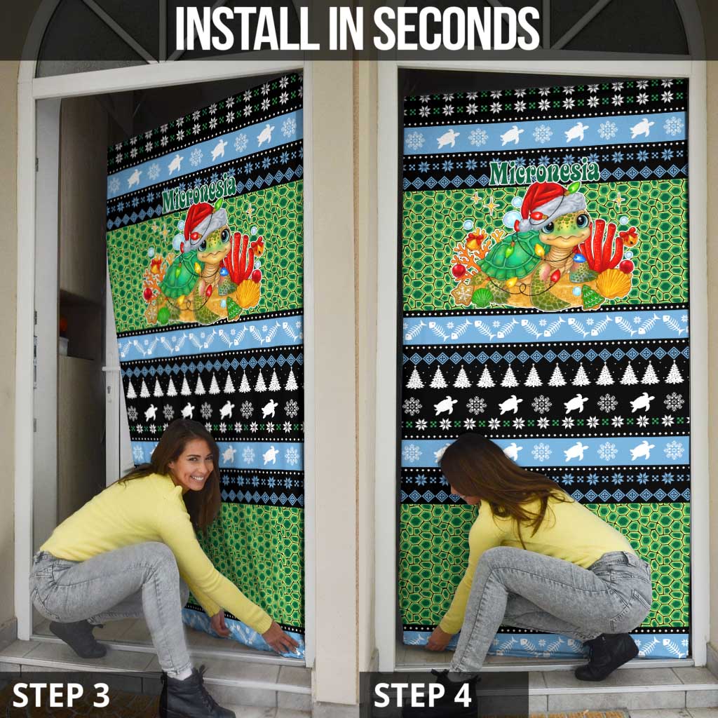 Micronesia Christmas Door Cover with Santa Turtle Coral Reef and Holiday Ocean Pattern - Polynesian Pride