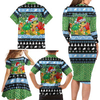 Micronesia Christmas Family Matching Long Sleeve Bodycon Dress and Hawaiian Shirt with Santa Turtle Coral Reef and Holiday Ocean Pattern - Polynesian Pride