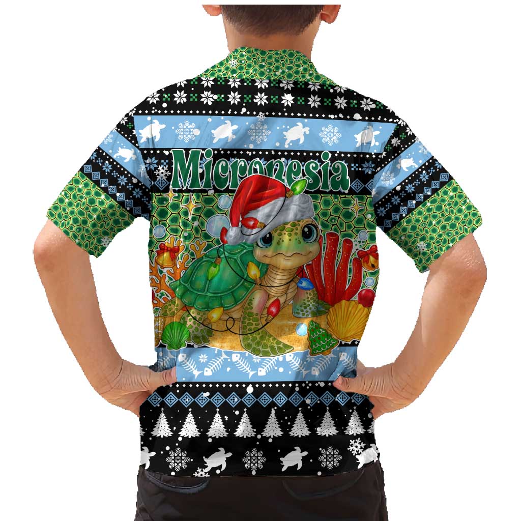 Micronesia Christmas Family Matching Mermaid Dress and Hawaiian Shirt with Santa Turtle Coral Reef and Holiday Ocean Pattern - Polynesian Pride