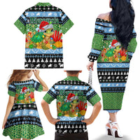 Micronesia Christmas Family Matching Off The Shoulder Long Sleeve Dress and Hawaiian Shirt with Santa Turtle Coral Reef and Holiday Ocean Pattern - Polynesian Pride