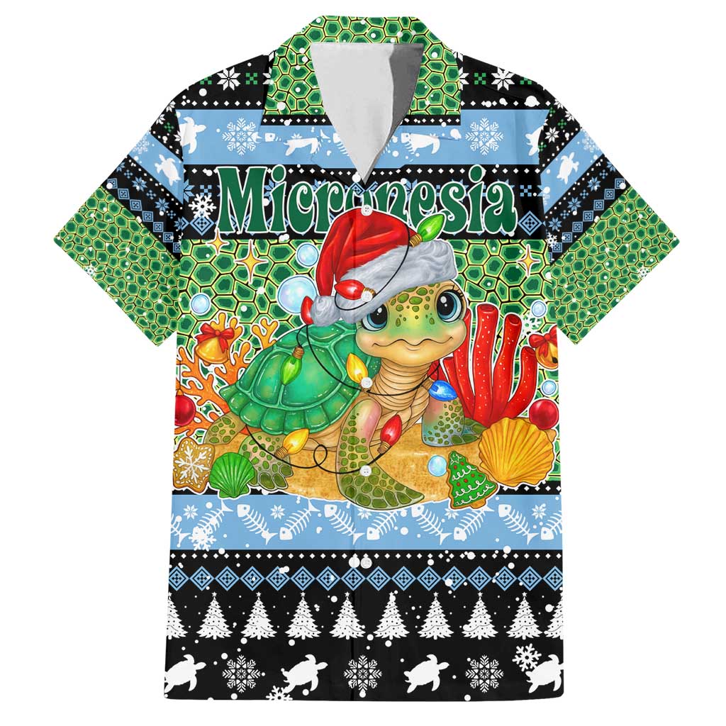 Micronesia Christmas Family Matching Off Shoulder Maxi Dress and Hawaiian Shirt with Santa Turtle Coral Reef and Holiday Ocean Pattern - Polynesian Pride