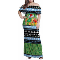 Micronesia Christmas Family Matching Off Shoulder Maxi Dress and Hawaiian Shirt with Santa Turtle Coral Reef and Holiday Ocean Pattern - Polynesian Pride