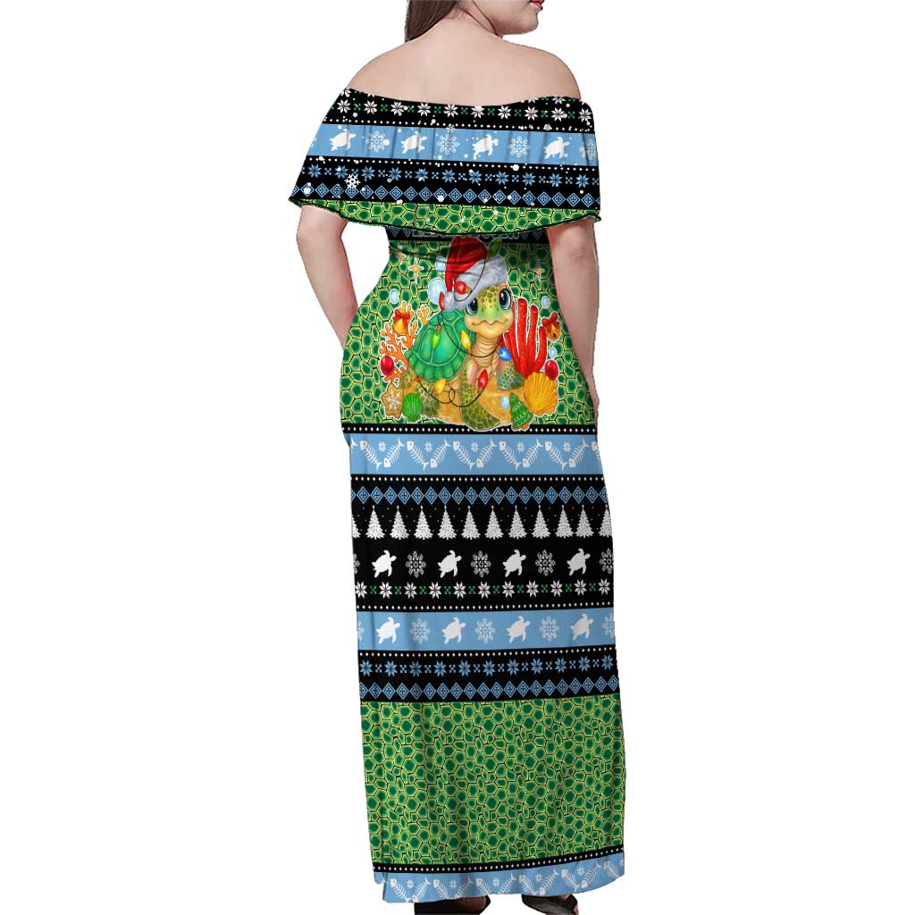 Micronesia Christmas Family Matching Off Shoulder Maxi Dress and Hawaiian Shirt with Santa Turtle Coral Reef and Holiday Ocean Pattern - Polynesian Pride