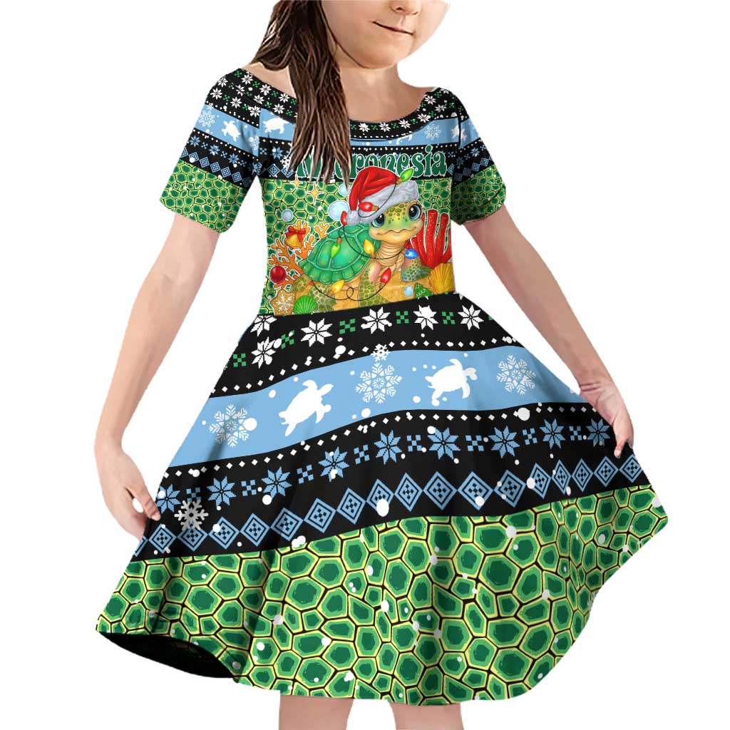 Micronesia Christmas Family Matching Off Shoulder Short Dress and Hawaiian Shirt with Santa Turtle Coral Reef and Holiday Ocean Pattern - Polynesian Pride