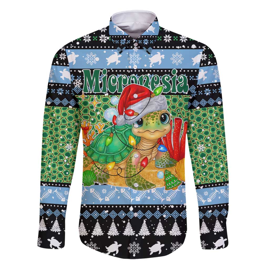 Micronesia Christmas Family Matching Summer Maxi Dress and Hawaiian Shirt with Santa Turtle Coral Reef and Holiday Ocean Pattern - Polynesian Pride