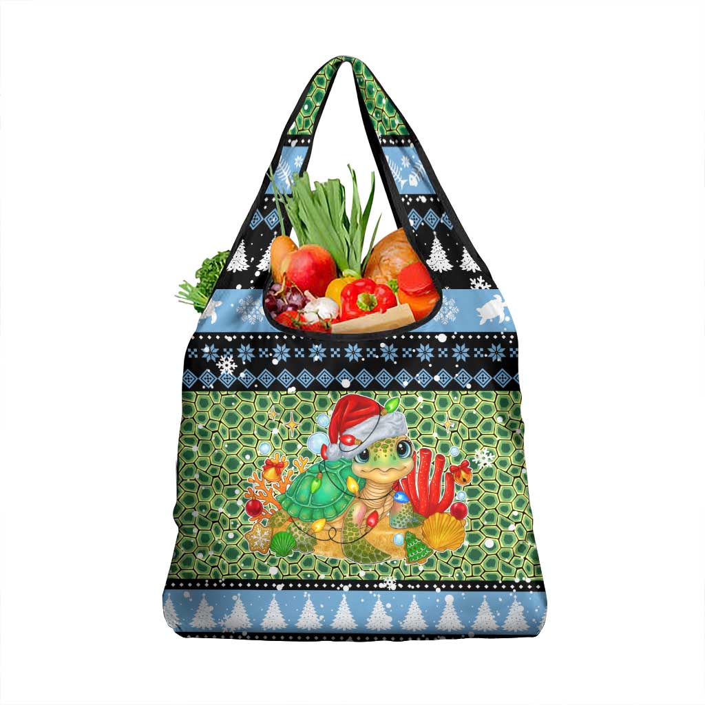 Micronesia Christmas Grocery Bag with Santa Turtle Coral Reef and Holiday Ocean Pattern - Polynesian Pride