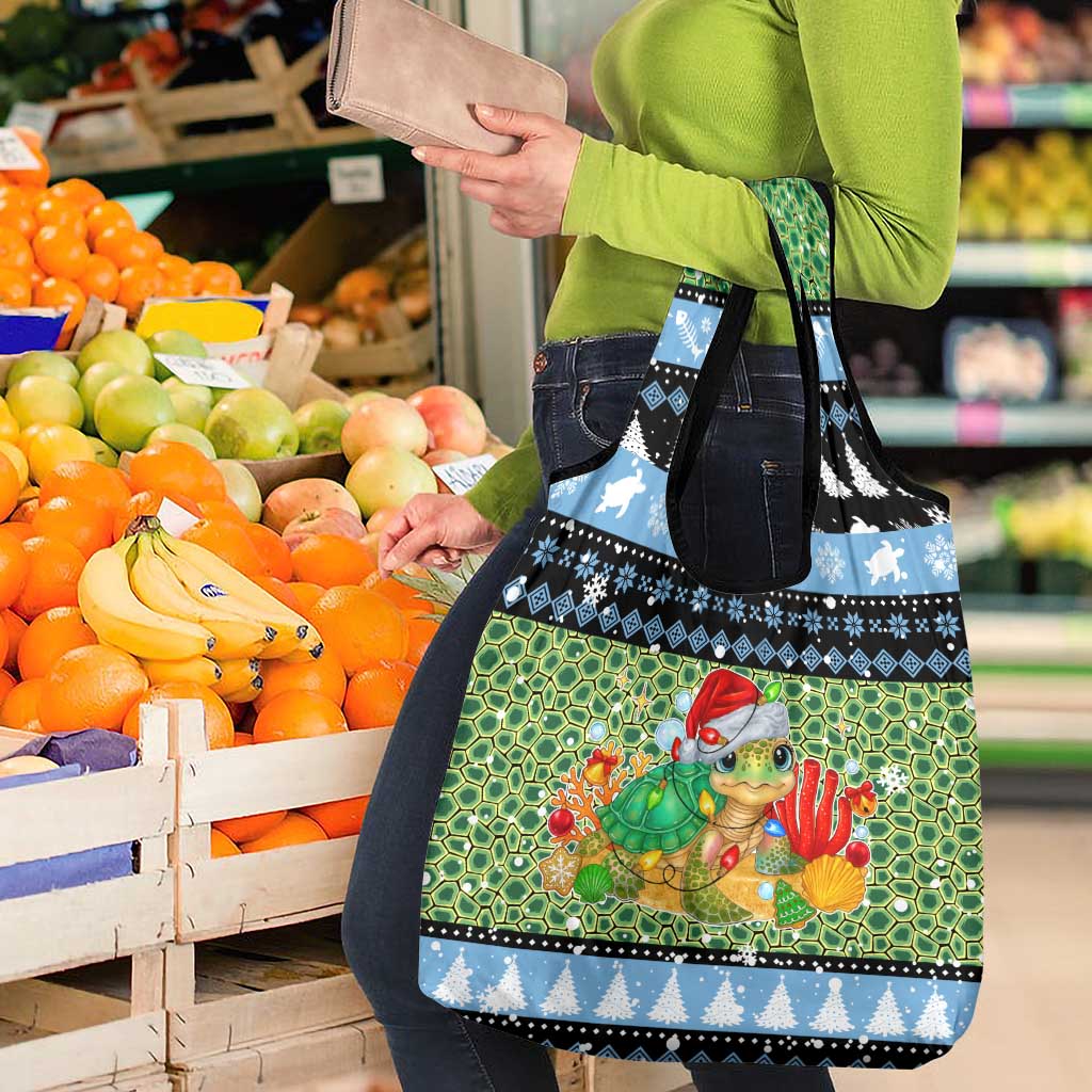 Micronesia Christmas Grocery Bag with Santa Turtle Coral Reef and Holiday Ocean Pattern - Polynesian Pride