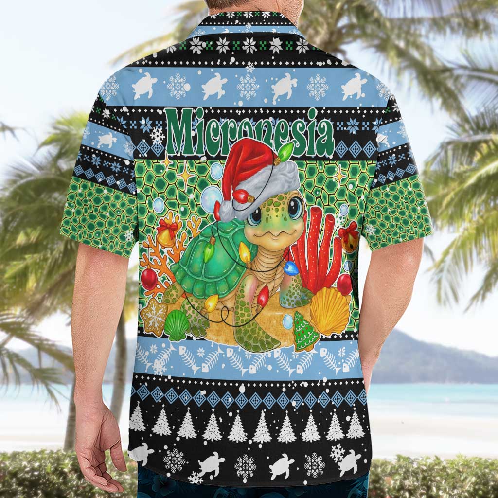 Micronesia Christmas Hawaiian Shirt with Santa Turtle Coral Reef and Holiday Ocean Pattern - Polynesian Pride