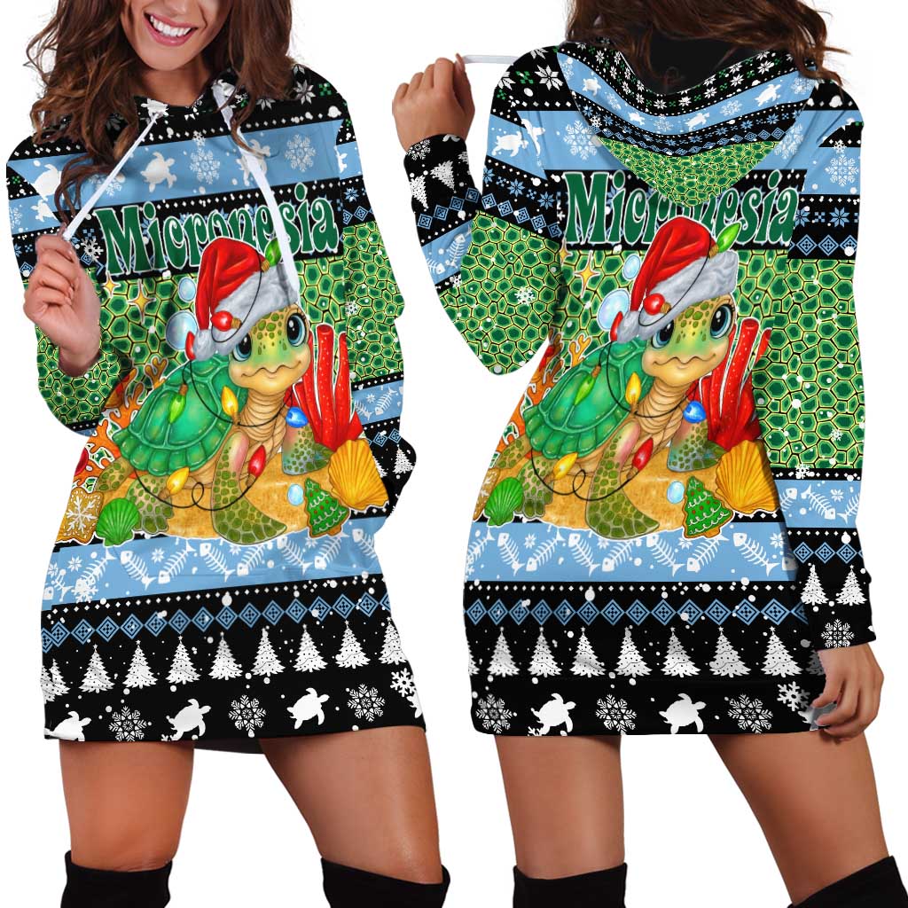 Micronesia Christmas Hoodie Dress with Santa Turtle Coral Reef and Holiday Ocean Pattern - Polynesian Pride