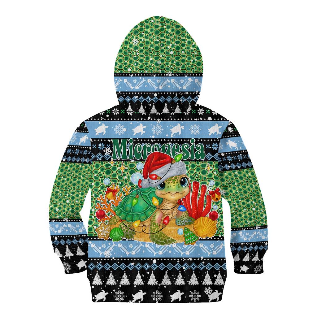 Micronesia Christmas Kid Hoodie with Santa Turtle Coral Reef and Holiday Ocean Pattern - Polynesian Pride