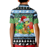 Micronesia Christmas Kid Polo Shirt with Santa Turtle Coral Reef and Holiday Ocean Pattern - Polynesian Pride