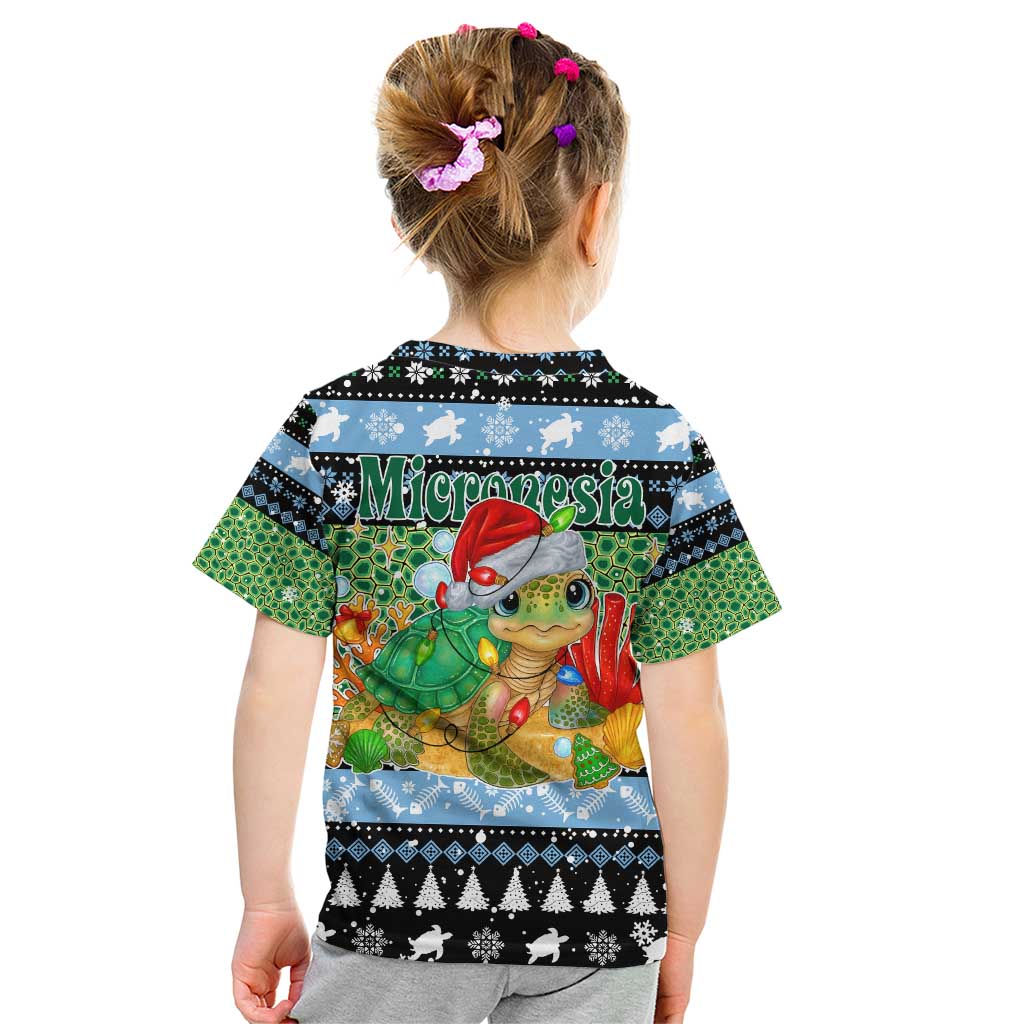 Micronesia Christmas Kid T Shirt with Santa Turtle Coral Reef and Holiday Ocean Pattern - Polynesian Pride
