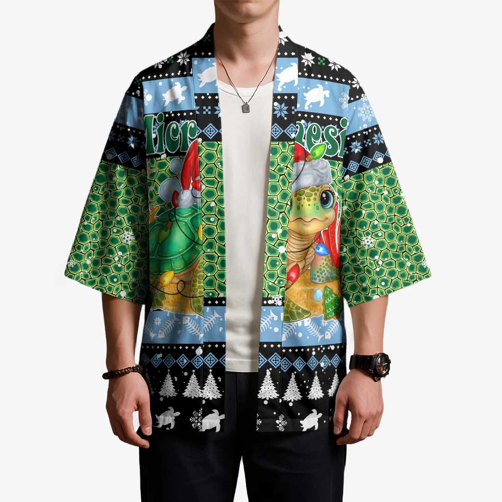 Micronesia Christmas Kimono with Santa Turtle Coral Reef and Holiday Ocean Pattern - Polynesian Pride
