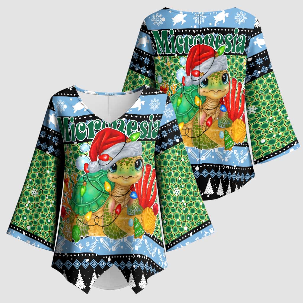 Micronesia Christmas Kimono Sleeve Blouse with Santa Turtle Coral Reef and Holiday Ocean Pattern - Polynesian Pride