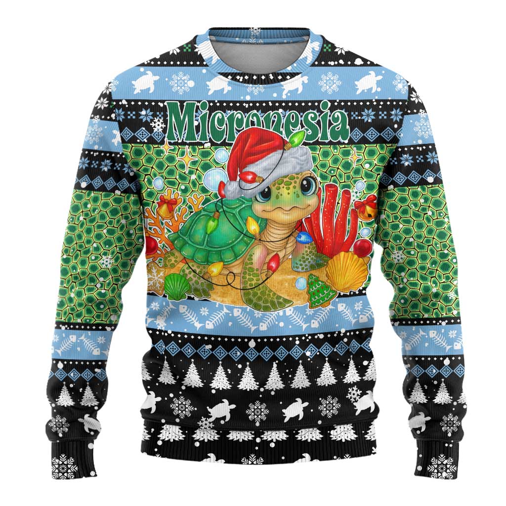 Micronesia Christmas Ugly Christmas Sweater with Santa Turtle Coral Reef and Holiday Ocean Pattern - Polynesian Pride
