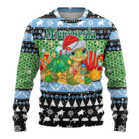 Micronesia Christmas Ugly Christmas Sweater with Santa Turtle Coral Reef and Holiday Ocean Pattern - Polynesian Pride