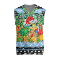 Micronesia Christmas Knitted V-Neck Vest with Santa Turtle Coral Reef and Holiday Ocean Pattern - Polynesian Pride