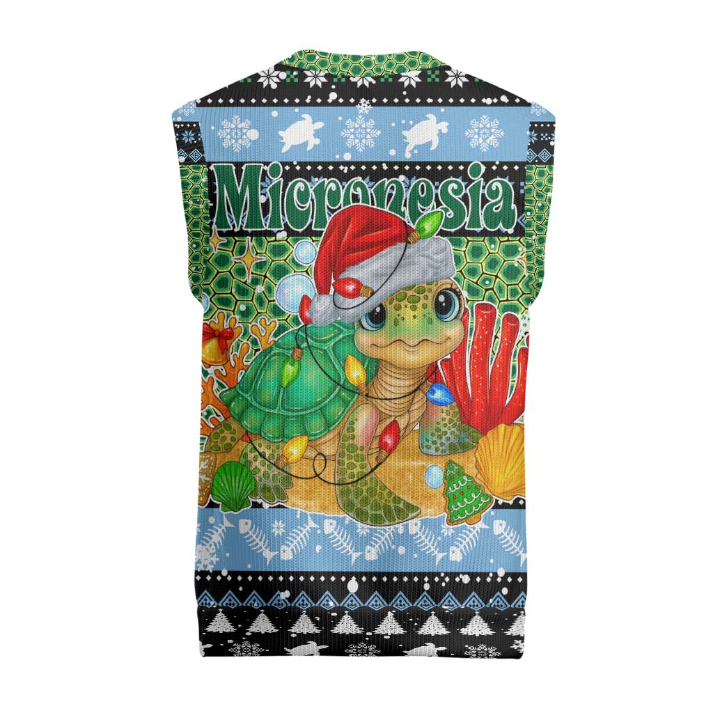 Micronesia Christmas Knitted V-Neck Vest with Santa Turtle Coral Reef and Holiday Ocean Pattern - Polynesian Pride