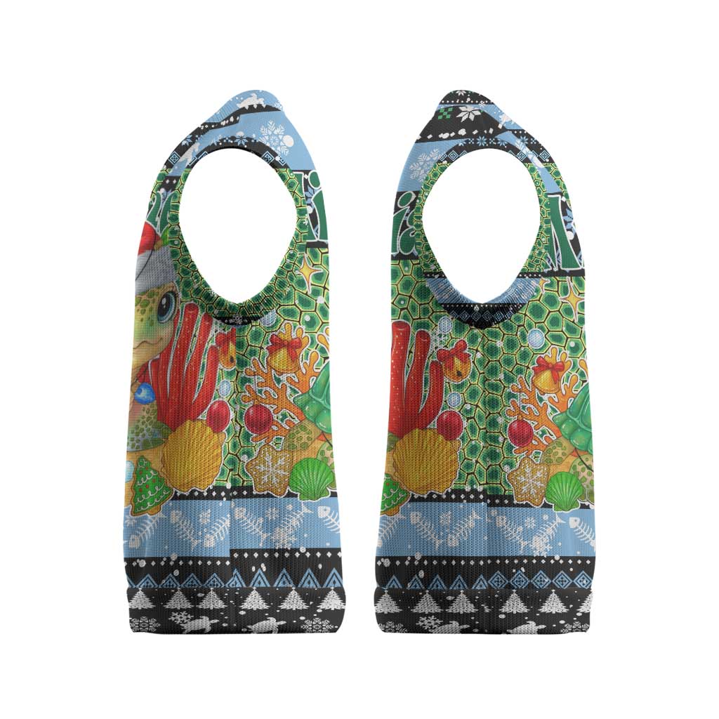 Micronesia Christmas Knitted V-Neck Vest with Santa Turtle Coral Reef and Holiday Ocean Pattern - Polynesian Pride