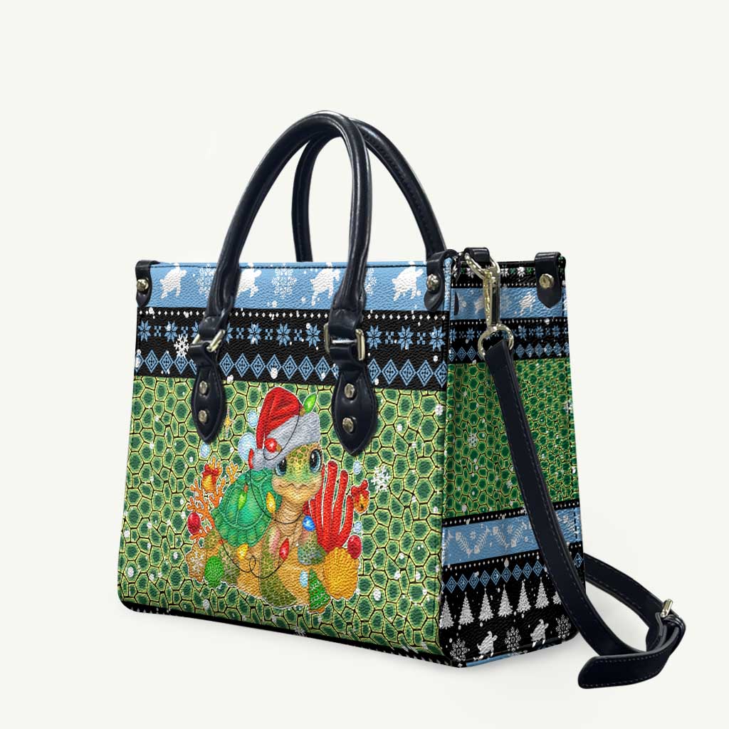 Micronesia Christmas Leather Bag with Santa Turtle Coral Reef and Holiday Ocean Pattern - Polynesian Pride
