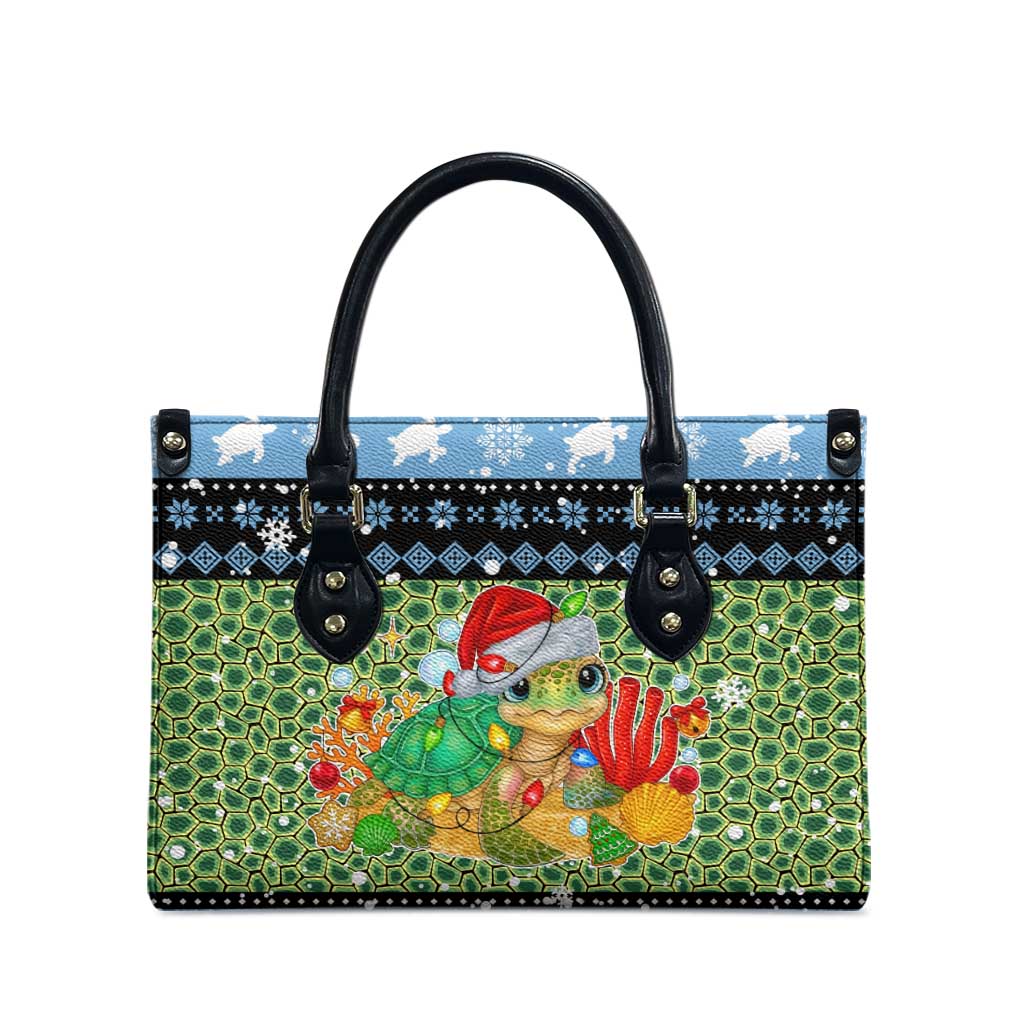 Micronesia Christmas Leather Bag with Santa Turtle Coral Reef and Holiday Ocean Pattern - Polynesian Pride