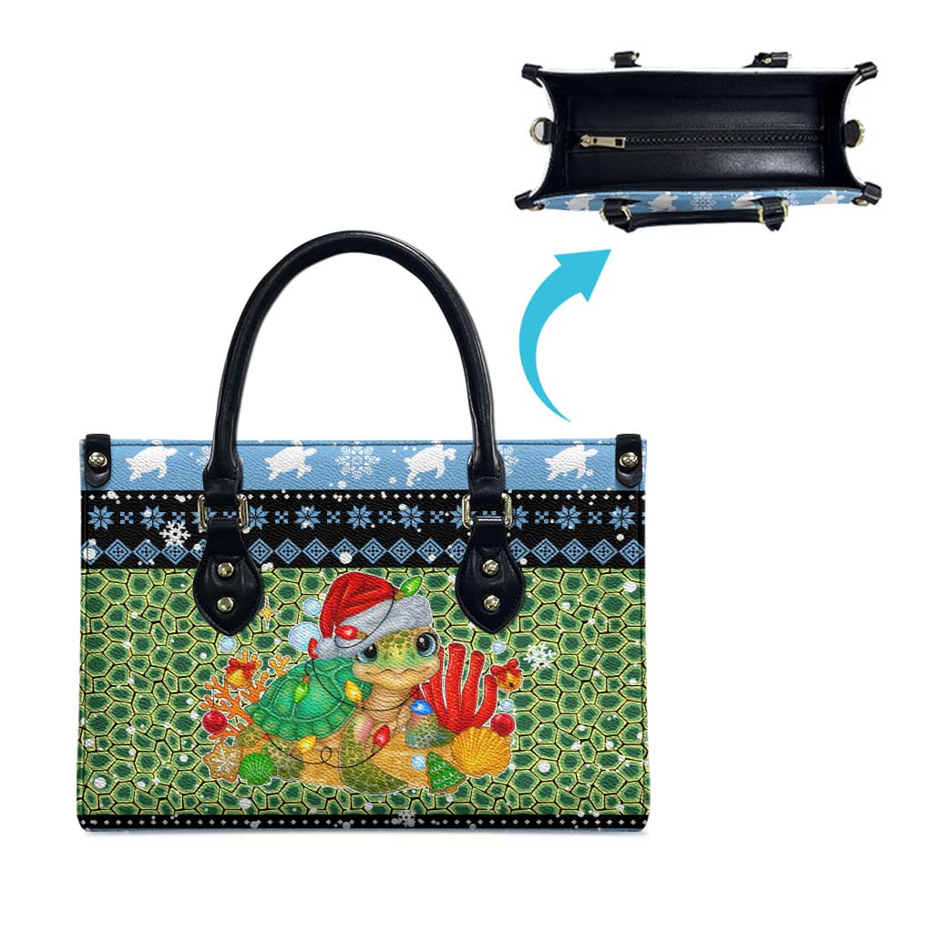 Micronesia Christmas Leather Bag with Santa Turtle Coral Reef and Holiday Ocean Pattern - Polynesian Pride