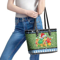 Micronesia Christmas Leather Tote Bag with Santa Turtle Coral Reef and Holiday Ocean Pattern - Polynesian Pride