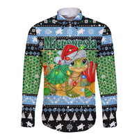 Micronesia Christmas Long Sleeve Button Shirt with Santa Turtle Coral Reef and Holiday Ocean Pattern - Polynesian Pride