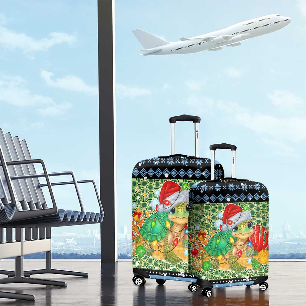 Micronesia Christmas Luggage Cover with Santa Turtle Coral Reef and Holiday Ocean Pattern - Polynesian Pride