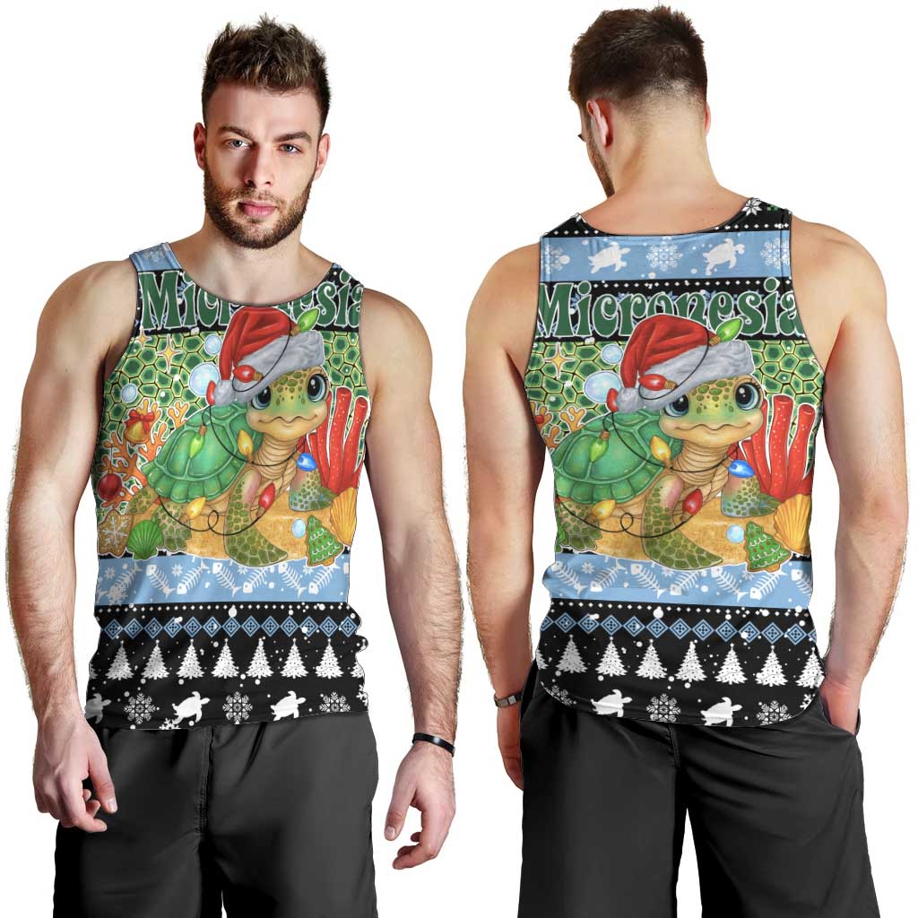 Micronesia Christmas Men Tank Top with Santa Turtle Coral Reef and Holiday Ocean Pattern - Polynesian Pride