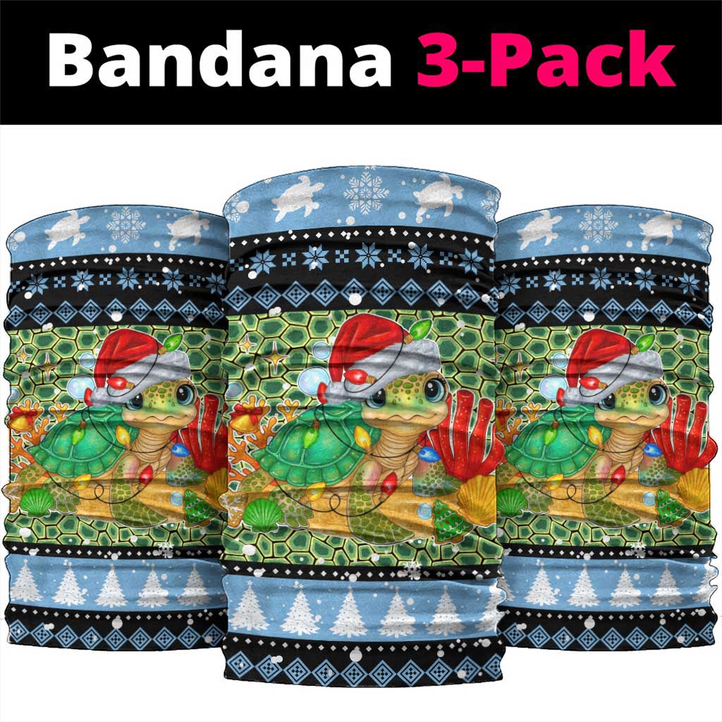 Micronesia Christmas Neck Gaiter with Santa Turtle Coral Reef and Holiday Ocean Pattern - Polynesian Pride