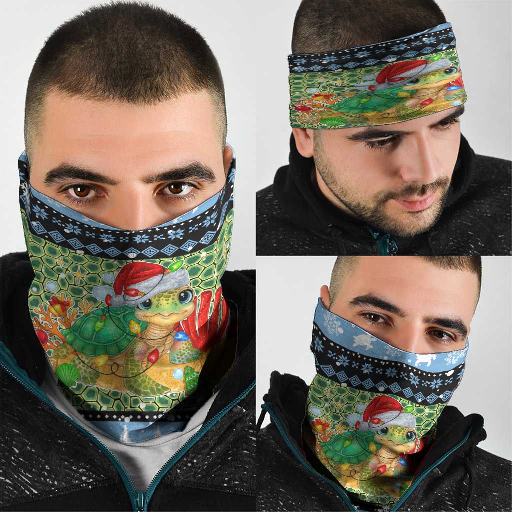 Micronesia Christmas Neck Gaiter with Santa Turtle Coral Reef and Holiday Ocean Pattern - Polynesian Pride