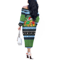 Micronesia Christmas Off The Shoulder Long Sleeve Dress with Santa Turtle Coral Reef and Holiday Ocean Pattern - Polynesian Pride