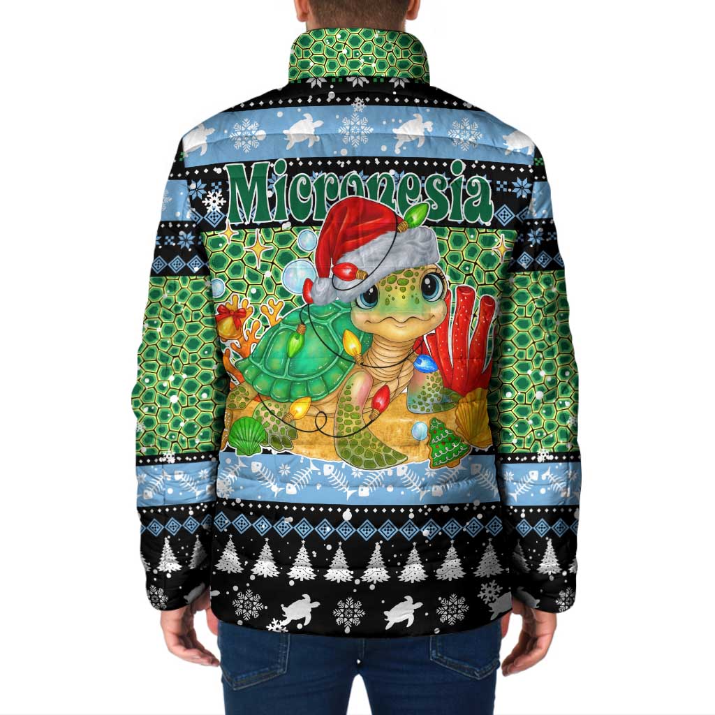 Micronesia Christmas Padded Jacket with Santa Turtle Coral Reef and Holiday Ocean Pattern - Polynesian Pride