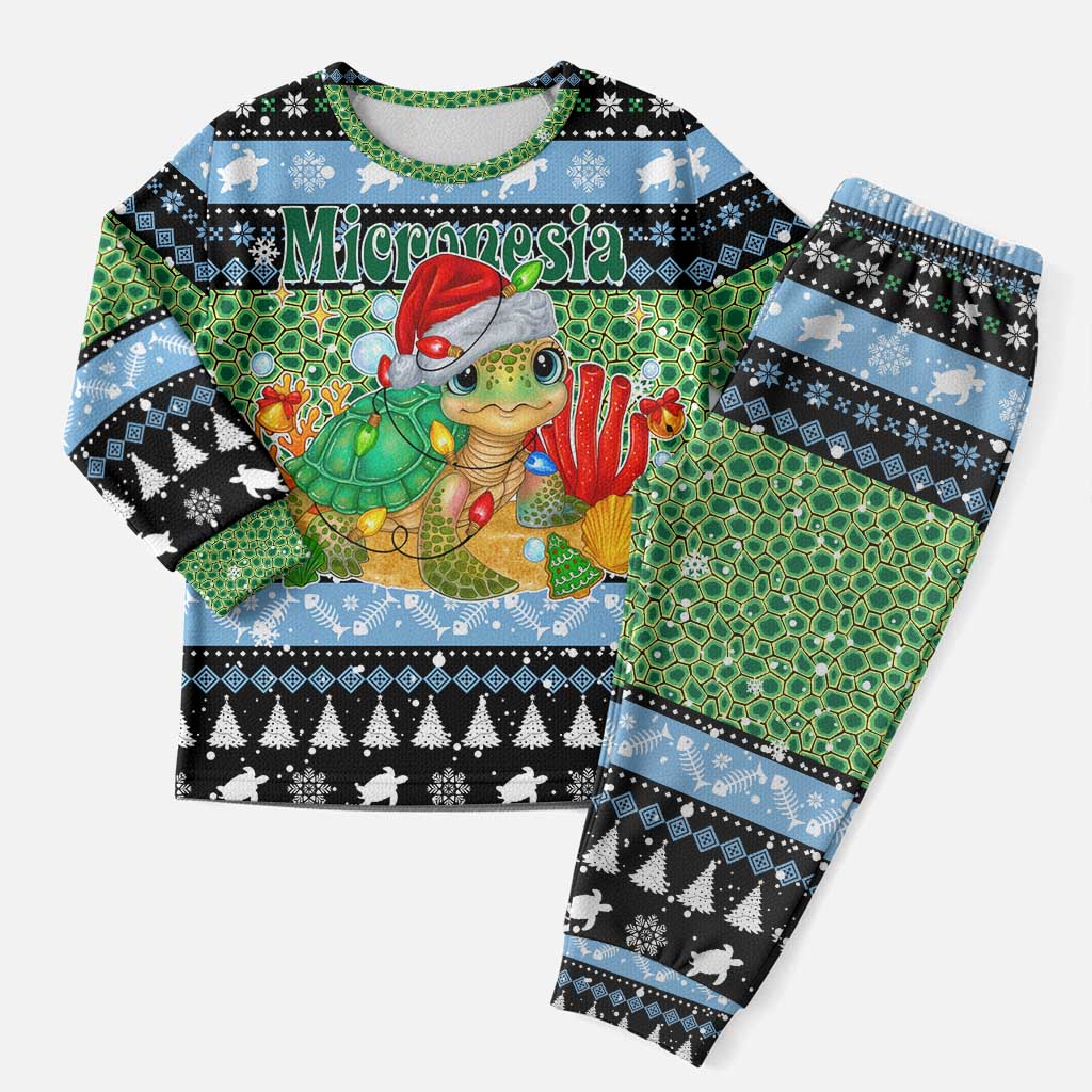 Micronesia Christmas Pajama Set with Santa Turtle Coral Reef and Holiday Ocean Pattern - Polynesian Pride
