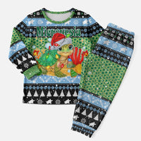 Micronesia Christmas Pajama Set with Santa Turtle Coral Reef and Holiday Ocean Pattern - Polynesian Pride