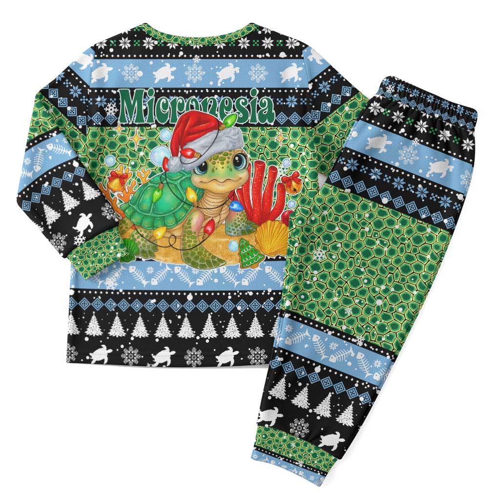 Micronesia Christmas Pajama Set with Santa Turtle Coral Reef and Holiday Ocean Pattern - Polynesian Pride