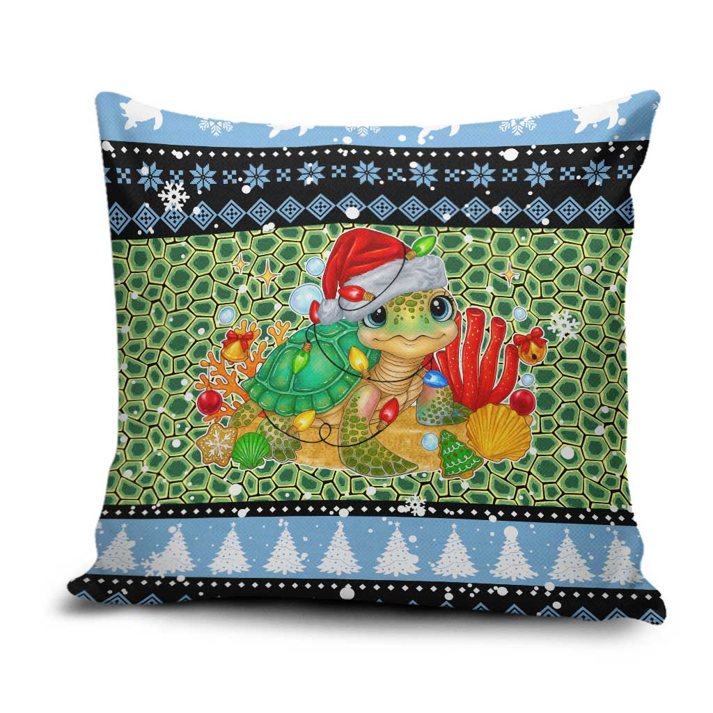 Micronesia Christmas Pillow Cover with Santa Turtle Coral Reef and Holiday Ocean Pattern - Polynesian Pride