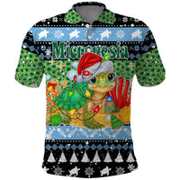Micronesia Christmas Polo Shirt with Santa Turtle Coral Reef and Holiday Ocean Pattern - Polynesian Pride