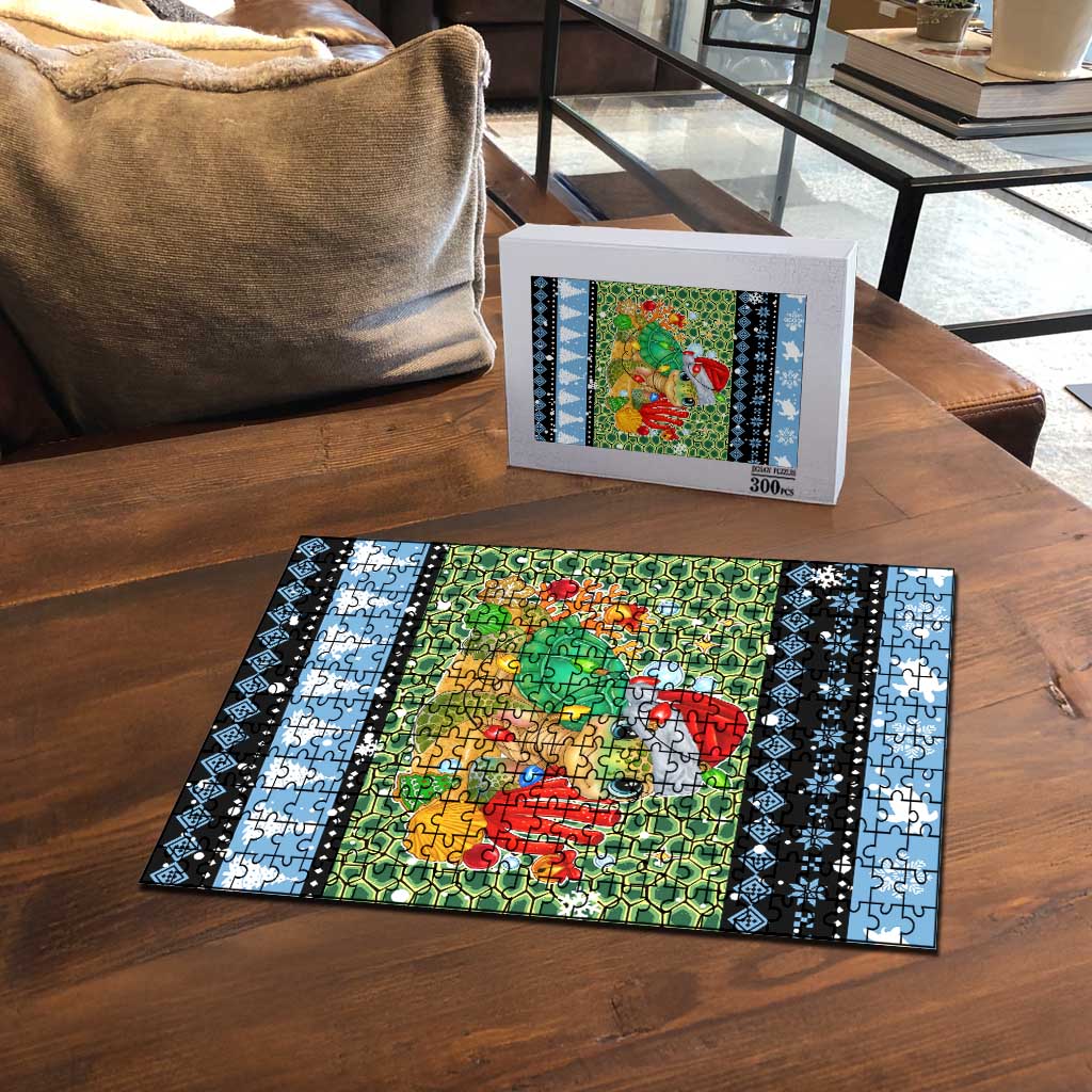 Micronesia Christmas Puzzle with Santa Turtle Coral Reef and Holiday Ocean Pattern - Polynesian Pride