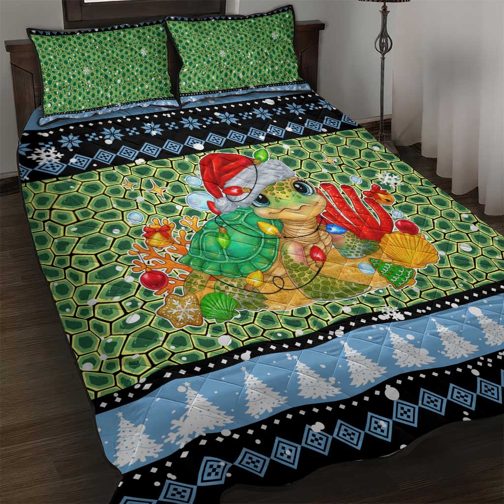 Micronesia Christmas Quilt Bed Set with Santa Turtle Coral Reef and Holiday Ocean Pattern - Polynesian Pride