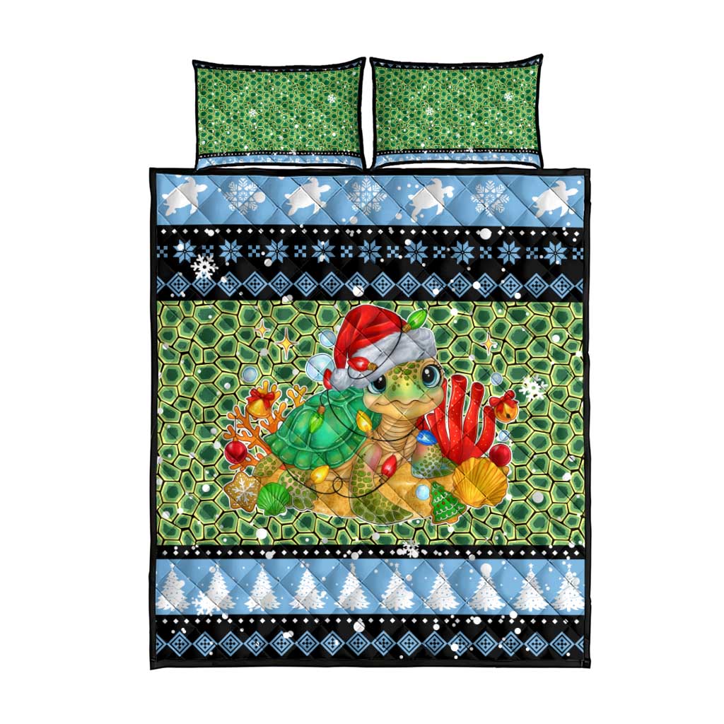 Micronesia Christmas Quilt Bed Set with Santa Turtle Coral Reef and Holiday Ocean Pattern - Polynesian Pride