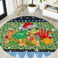 Micronesia Christmas Round Carpet with Santa Turtle Coral Reef and Holiday Ocean Pattern - Polynesian Pride