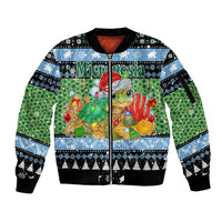 Micronesia Christmas Sleeve Zip Bomber Jacket with Santa Turtle Coral Reef and Holiday Ocean Pattern - Polynesian Pride