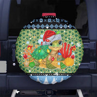 Micronesia Christmas Spare Tire Cover with Santa Turtle Coral Reef and Holiday Ocean Pattern - Polynesian Pride