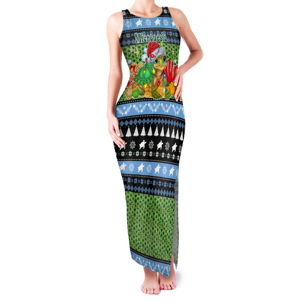 Micronesia Christmas Tank Maxi Dress with Santa Turtle Coral Reef and Holiday Ocean Pattern - Polynesian Pride