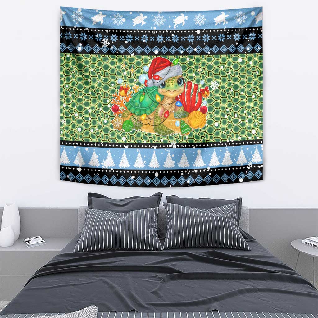 Micronesia Christmas Tapestry with Santa Turtle Coral Reef and Holiday Ocean Pattern - Polynesian Pride
