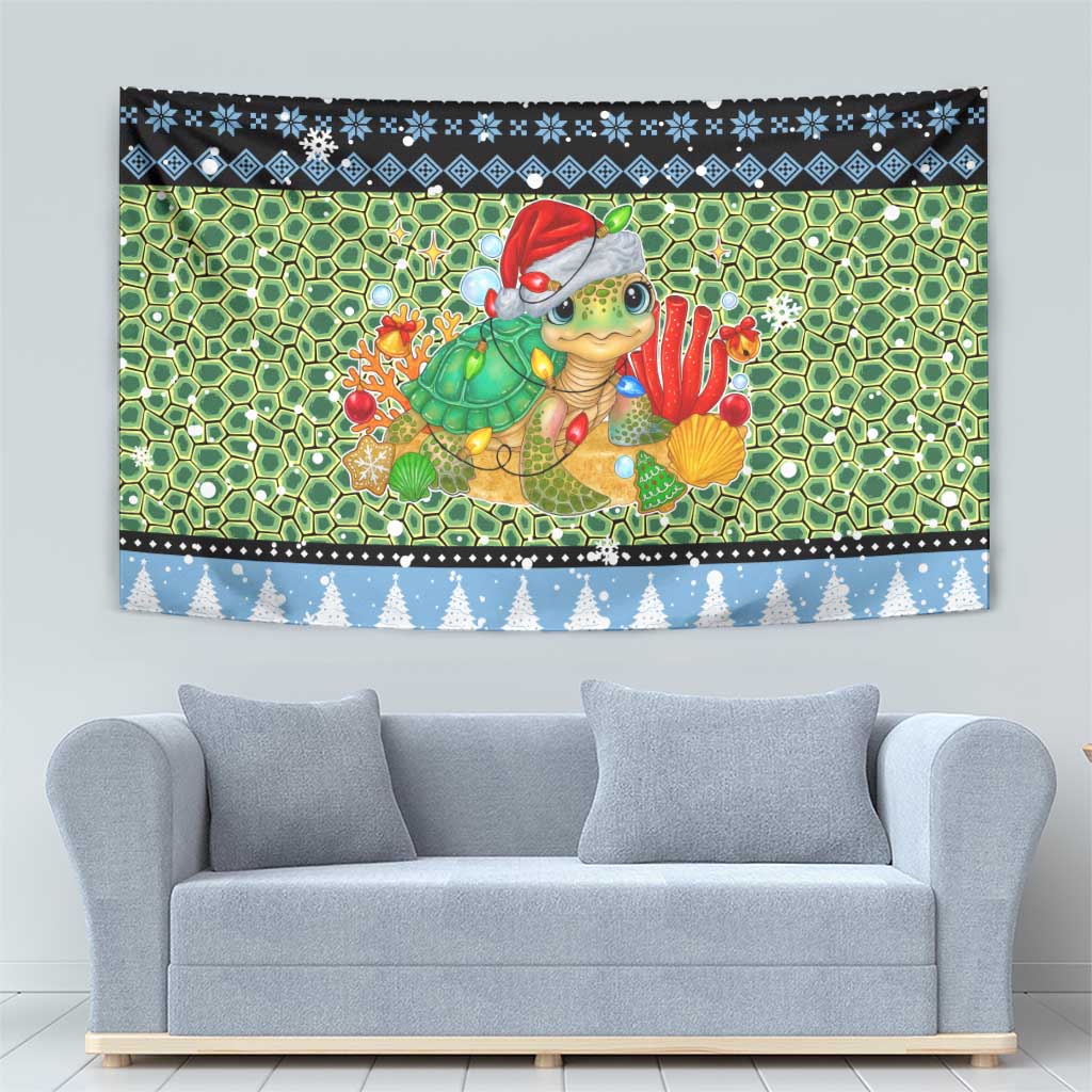 Micronesia Christmas Tapestry with Santa Turtle Coral Reef and Holiday Ocean Pattern - Polynesian Pride