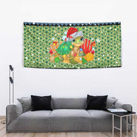 Micronesia Christmas Tapestry with Santa Turtle Coral Reef and Holiday Ocean Pattern - Polynesian Pride